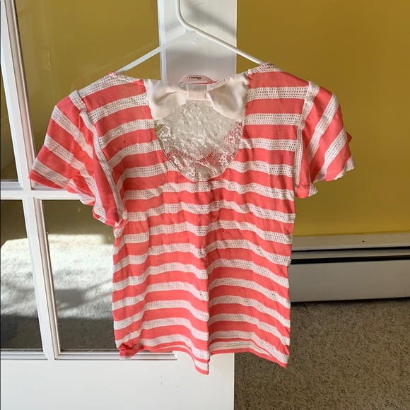 Coral and white striped top with bow in back - Picture 3 of 4